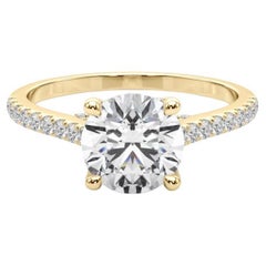 GIA 1.5ct Round Pave Hidden Diamond Cathedral 18K Yellow Gold Diamond Ring