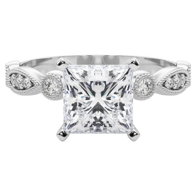 GIA 1.02ct Princess Marquise 
Round Milgrain Bezel White Gold Diamond Ring For Sale