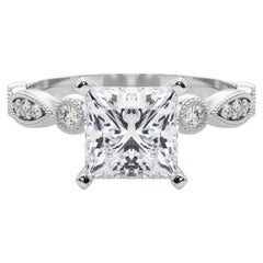 GIA 1.02ct Princess Marquise
Round Milgrain Bezel White Gold Diamond Ring