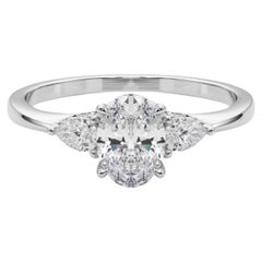Anillo de diamantes de oro blanco de 18 quilates con tres piedras, oval y pera, certificado por el GIA de 1,21 quilates