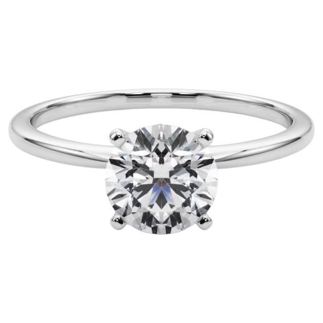 GIA Anillo de diamantes de oro blanco de 18 quilates con diamante redondo de 2,01 quilates, engastado y solitario