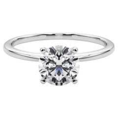 GIA Anillo de diamantes de oro blanco de 18 quilates con diamante redondo de 2,01 quilates, engastado y solitario