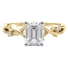 GIA 2.2 Carat Emerald Vine Band Nature Inspired 18K Yellow Gold Diamond Ring