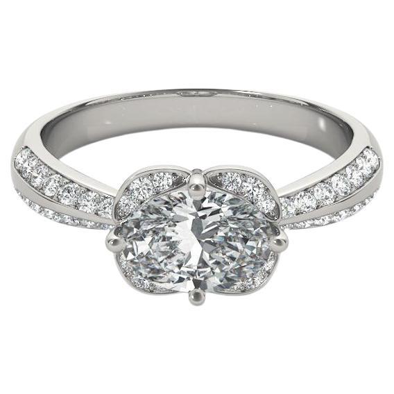 GIA Certified 1.3 Carat East-West Oval Halo Double Pave Diamond Ring