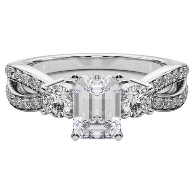 GIA 1.2ct Smeraldo a tre pietre con gambo diviso Pave  Anello con diamante