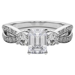 GIA 1.2ct Smeraldo a tre pietre con gambo diviso Pave  Anello con diamante