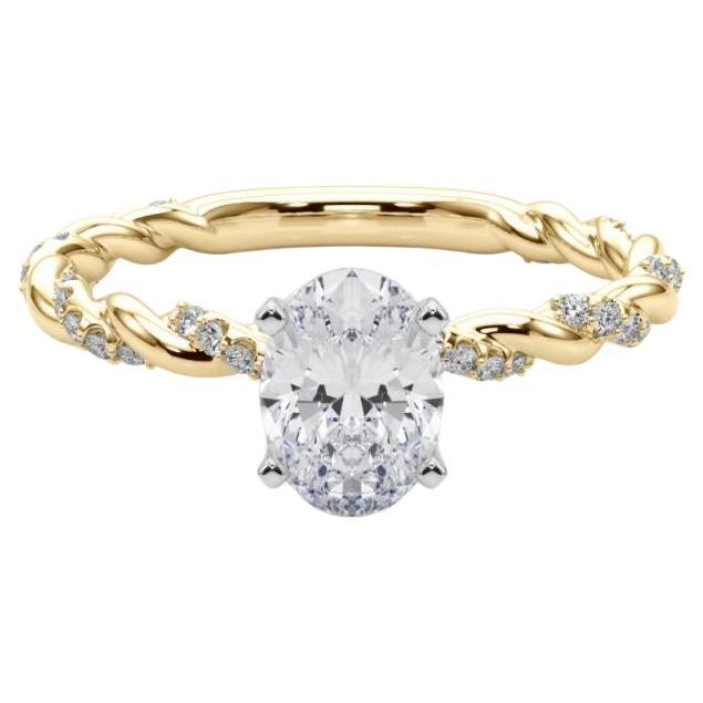 GIA 1.31ct Oval Micro Pave Twisted Braid Band 18K Yellow Gold Diamond Ring