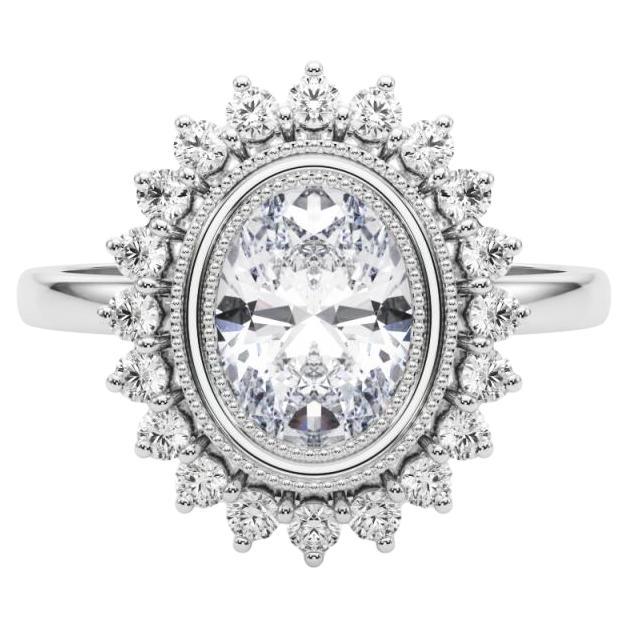 GIA Certified 1.7 Carat Oval Cluster Vintage Flower Diamond Ring