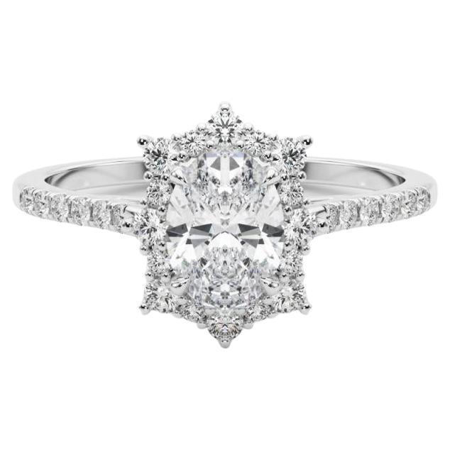 GIA 1ct Oval Vintage Kathedrale Schneeflocke Halo Diamantring