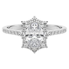 GIA 1ct Oval Vintage Kathedrale Schneeflocke Halo Diamantring