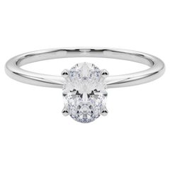 GIA 1.3ct Oval Slim Band Prong Set Solitaire 18K White Gold Diamond Ring