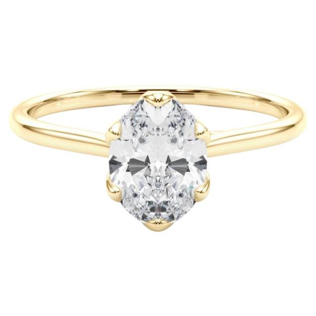 Bague diamant cathédrale Tulip solitaire ovale de 1.35 carat certifiée GIA