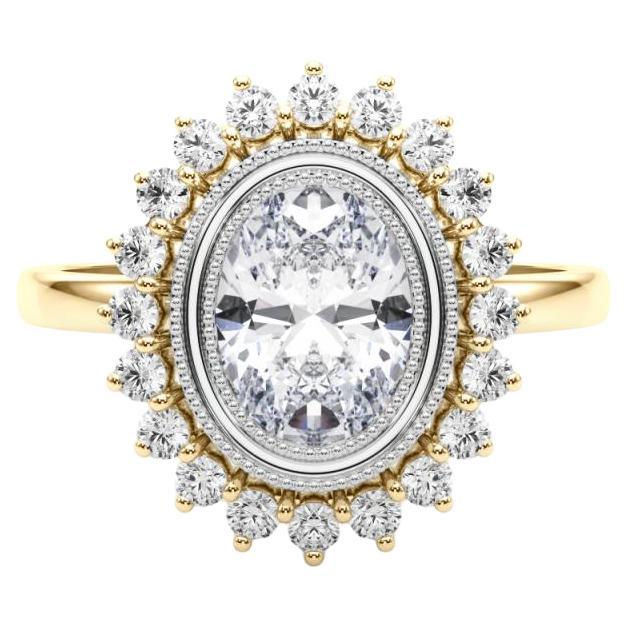 GIA Certified 1.21 Carat Oval Cluster Vintage Flower Diamond Ring en vente