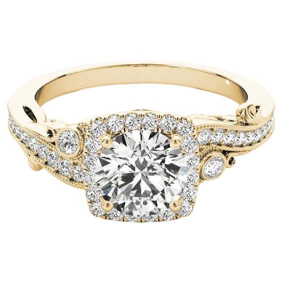 Bague en diamant certifié GIA de 1.5 carats à halo rond et à pierres multiples incurvées