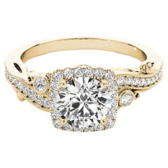 Bague en diamant certifié GIA de 1.5 carats à halo rond et à pierres multiples incurvées