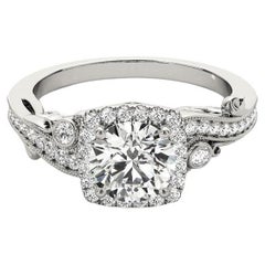 Bague en diamant certifié GIA de 1.7 carats à halo rond et à pierres multiples incurvées