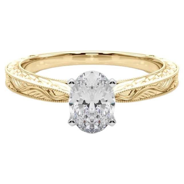 GIA Anello con diamante ovale classico solitario antico inciso in oro giallo da 1.8 carati