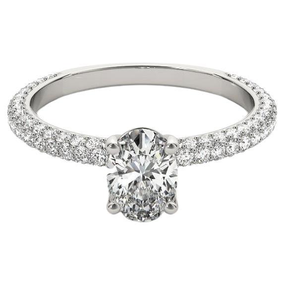 Anello con diamante solitario ovale Pave in oro bianco 18 carati certificato GIA da 1 carato