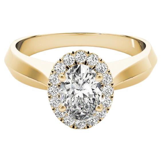 Anillo de diamantes de oro amarillo de 18 quilates con borde ovalado de 2,01 quilates certificado por el GIA