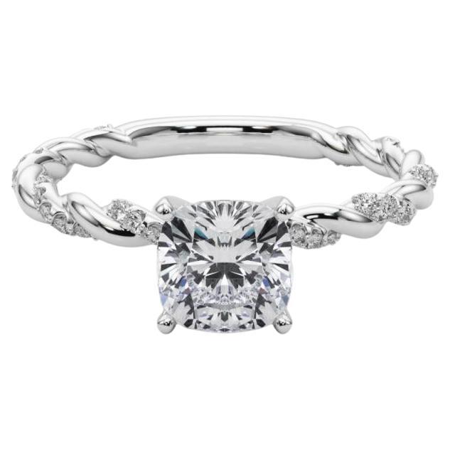 GIA 1.8ct Cushion Micro Pave Twisted Braid Band Bague diamant en or blanc 18K