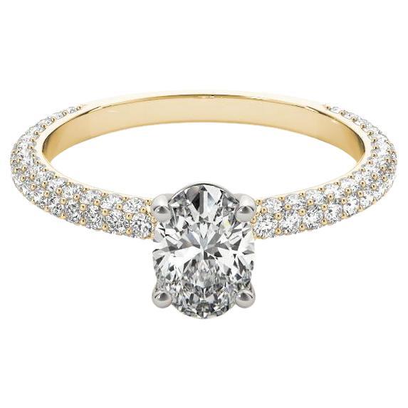 Anello con diamante solitario ovale Pave in oro giallo 18 carati certificato GIA da 1 carato