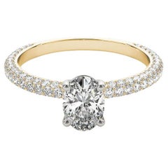 Anello con diamante solitario ovale Pave in oro giallo 18 carati certificato GIA da 1 carato