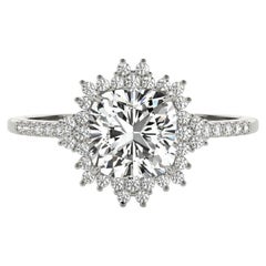 GIA Certified 1.01 Carat Cushion Flower Cluster Diamond Ring
