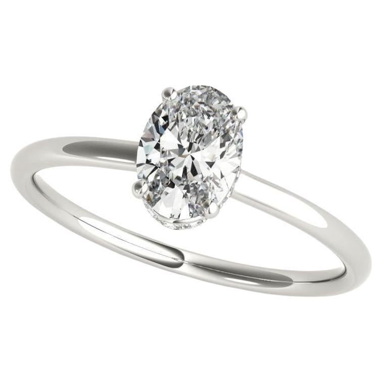 GIA zertifiziert 2.51 Karat Oval versteckt Halo Slim Band Weißgold Diamantring