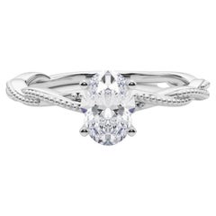 Bague à diamant certifiée GIA de 1.51 carat, ovale, à anneau tressé et torsadé