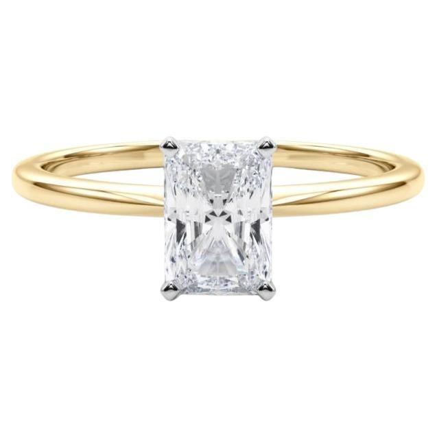 GIA 1.4ct Radiant Prong Set Solitaire Slim Band 18K Yellow Gold Diamond Ring