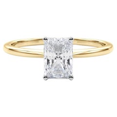 GIA 1.4ct Radiant Prong Set Solitaire Slim Band 18K Yellow Gold Diamond Ring
