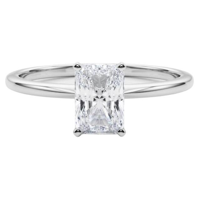 GIA 1.09ct Radiant Prong Set Solitaire Slim Band  Diamond Ring