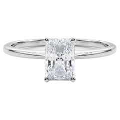 GIA 1.09ct Radiant Prong Set Solitaire Slim Band  Diamond Ring