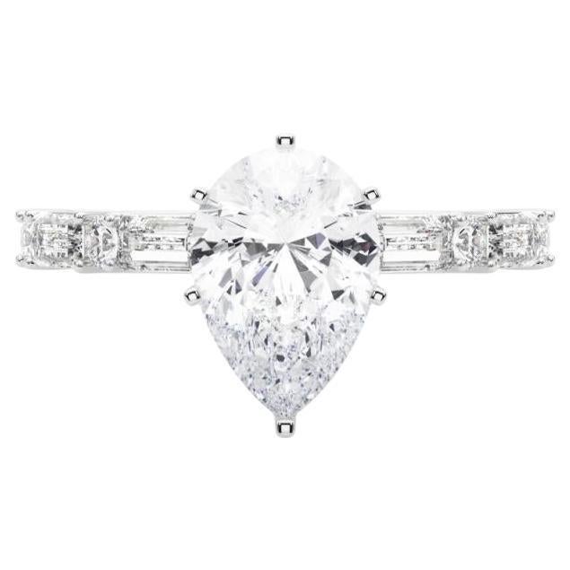 GIA 0.9ct Pear Round 
Baguette Channel Band  Diamond Ring