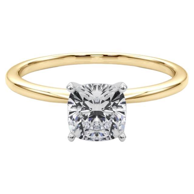 GIA 0.94ct Cushion Slim Band Prong Set Solitaire 18K Yellow Gold Diamond Ring