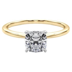 GIA 0.94ct Cushion Slim Band Prong Set Solitaire 18K Yellow Gold Diamond Ring