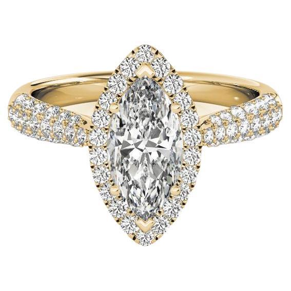 GIA Certified 0,8 Carat Marquise Halo Multi-Row 18K Yellow Diamond Ring
