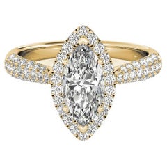 GIA Certified 0,8 Carat Marquise Halo Multi-Row 18K Yellow Diamond Ring