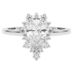 GIA Certified 1 Carat Pear Halo Cluster Anello con diamanti in oro bianco 18K