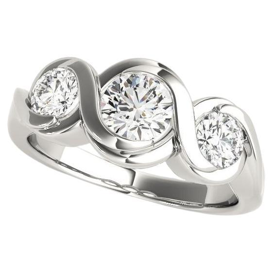 GIA 0,9 Carati Tondo a Tre Pietre Vortice Oceanico Anello di Diamanti in Oro Bianco 18K