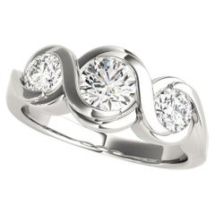 GIA 0.9 Carat Round Three-Stone Oceanic Swirl 18K White Gold Diamond Ring