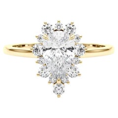Bague en or jaune 18K avec diamant certifié GIA de 0,96 carat en forme de halo de poire