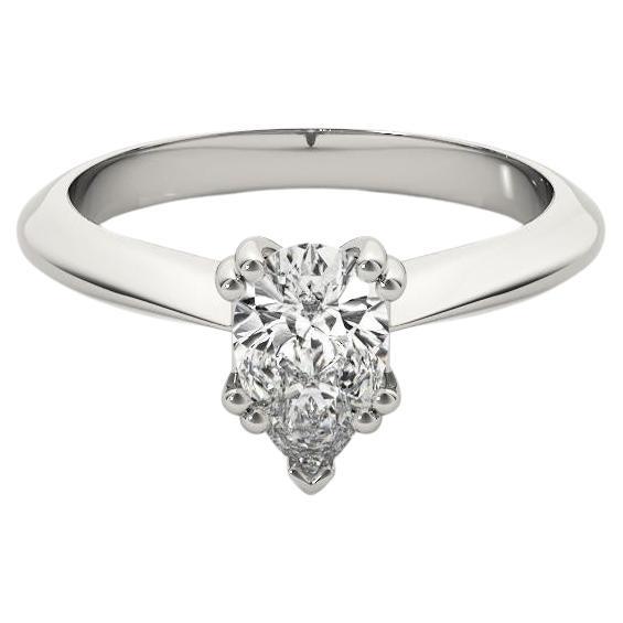 GIA 1.7ct Pear Solitaire Double Prong Cathedral Bague diamant en or blanc 18K