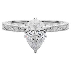 GIA 1.2ct Pear Classic Solitaire Antique Engraved Diamond Ring