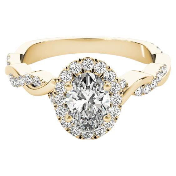 Bague à diamant en or jaune 18 carats certifiée GIA avec anneau tressé de 2,02 carats et halo ovale
