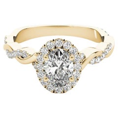 Bague à diamant en or jaune 18 carats certifiée GIA avec anneau tressé de 2,02 carats et halo ovale