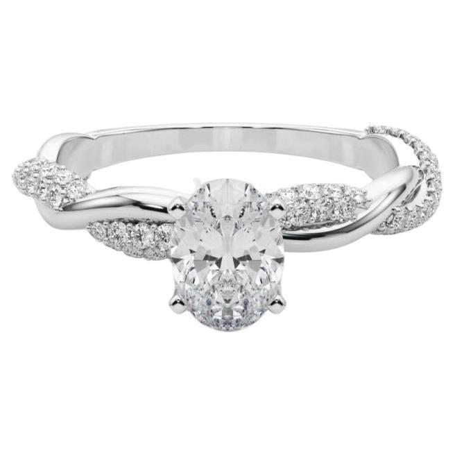 GIA 1.5 Carat Oval Twisted Pave Braided Band 18K White Gold Diamond Ring