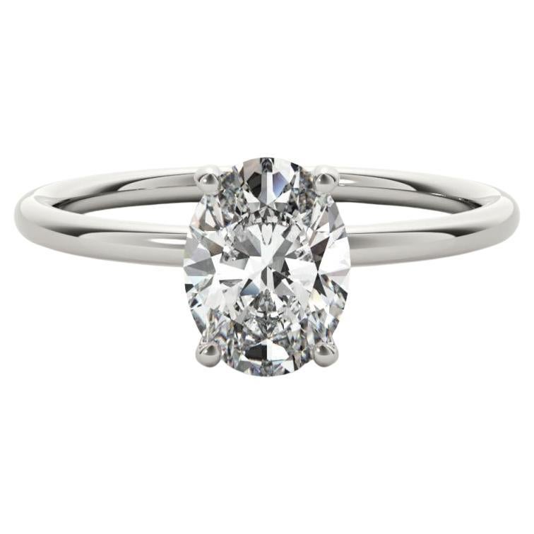 GIA-zertifizierter 2 Karat verborgener Halo Oval Solitär Weißgold Diamantring