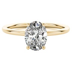 GIA Certified 1.01 Carat Hidden Halo Oval Solitaire Yellow Gold Diamond Ring