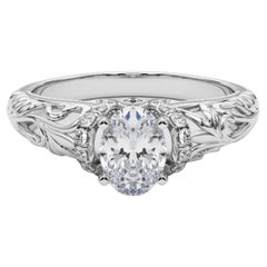 GIA 1.01ct Halo Chevron Oval Filigrana Floral Anillo de diamantes